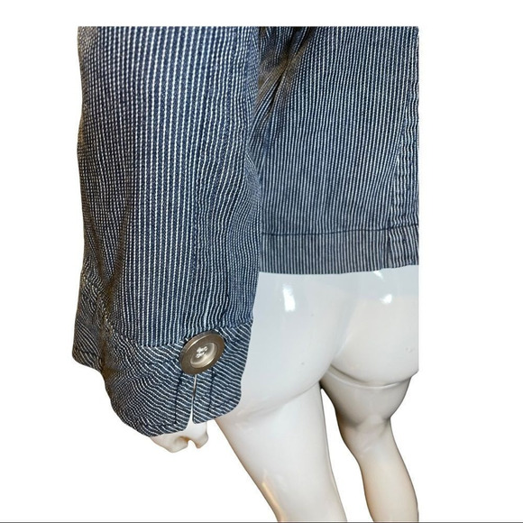 Anthropologie Tria Railroad Striped Big Button Crew Jean Crop Jacket Blu… - Picture 6 of 14